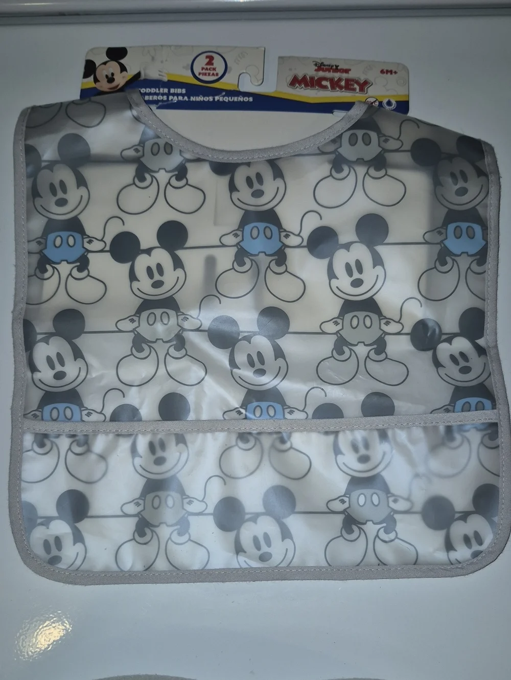 Disney Mickey Mouse Waterproof Toddler Bib - Clear, Gray & Blue